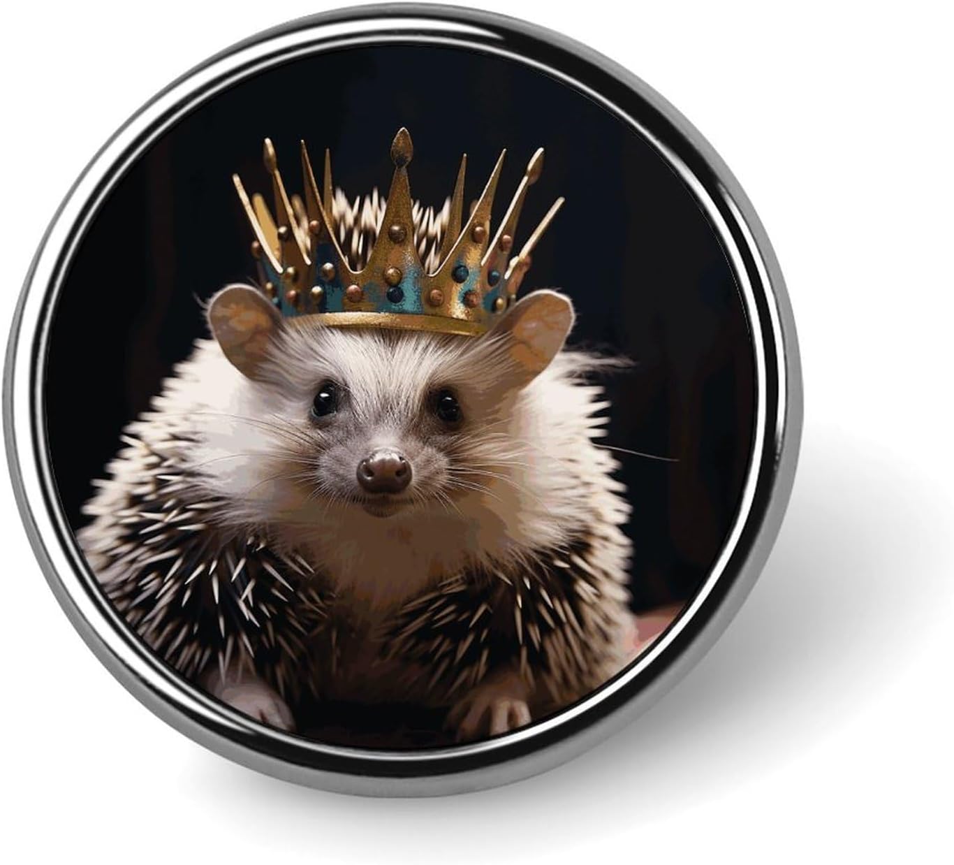 Round Lapel Pin Decorative Brooch Pins, Crown with Hedgehog