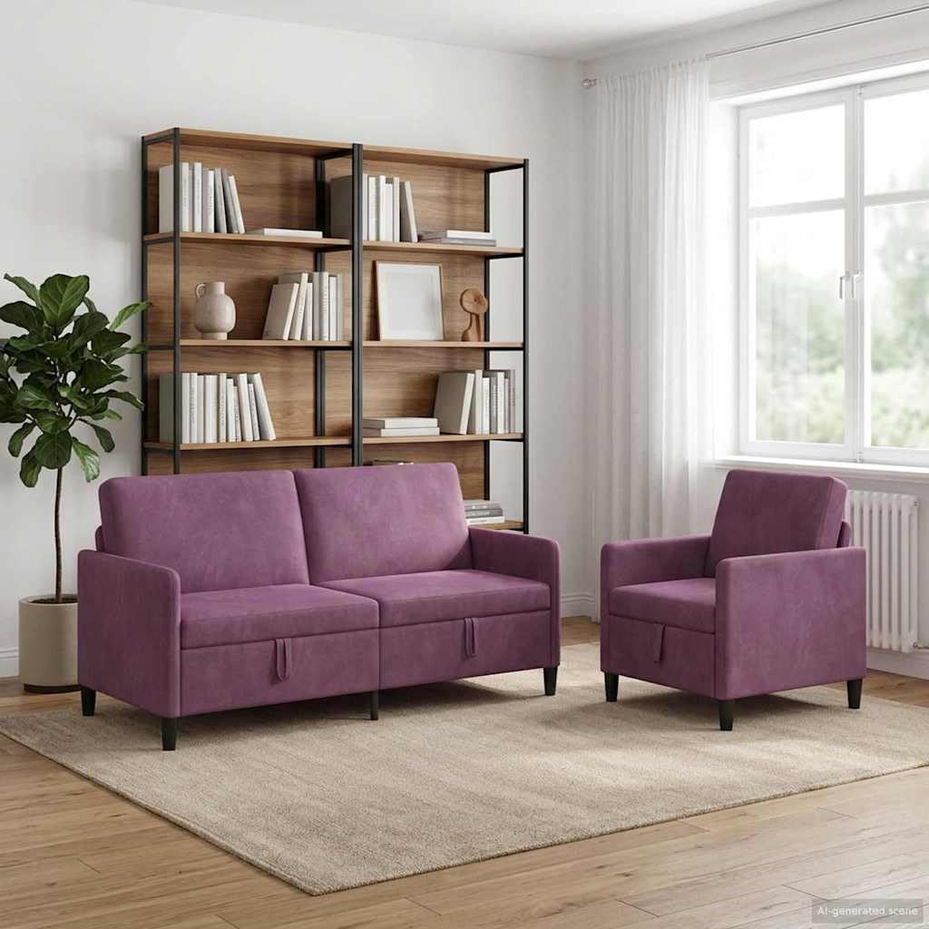 Divano con contenitore 2 pezzi viola poliestere moderno