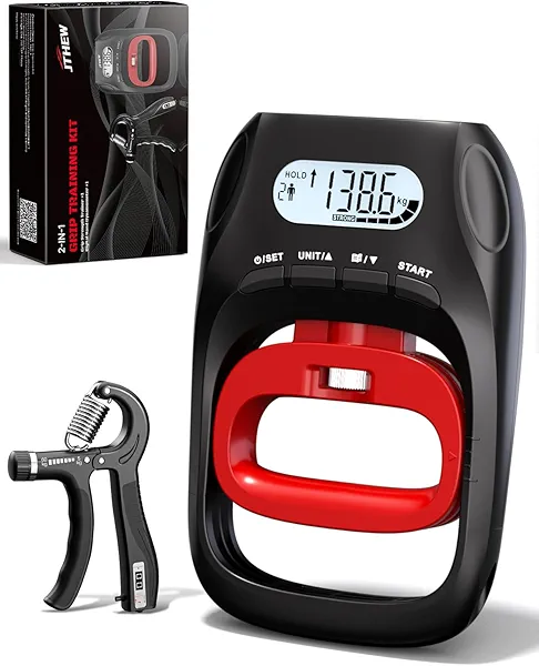 JTHEW Grip Strength Tester Trainer - Electronic Hand Dynamometer of 400lbs/180kg & Grip strengthener with Adjustable Resistance for Sports