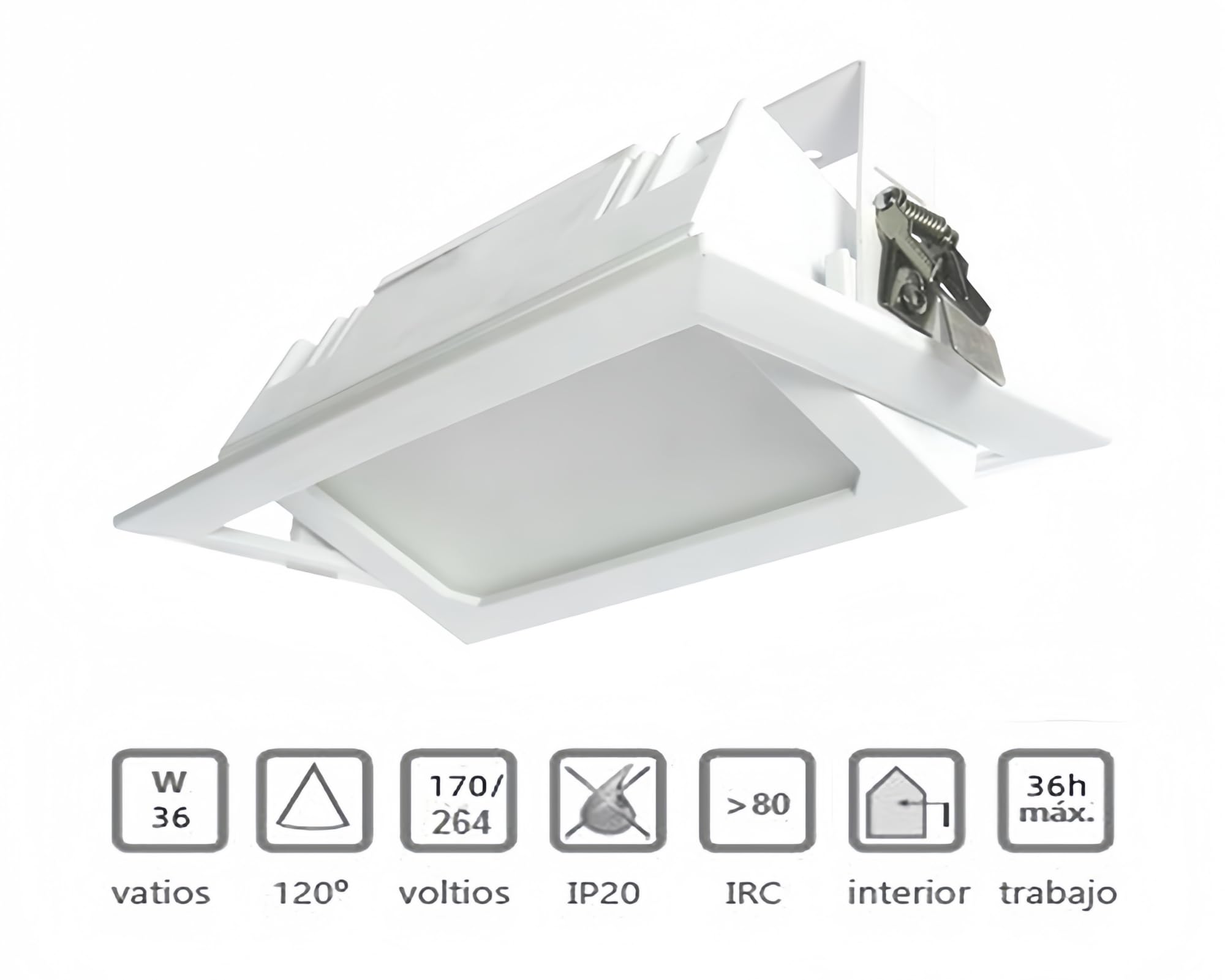 ONSSI Foco Proyecto de Techo LED 36W 3600lm, Rectangular 240x150 mm, (CCT Cambio en Blanco-Neutro-Cálido), Marco Blanco Empotrado