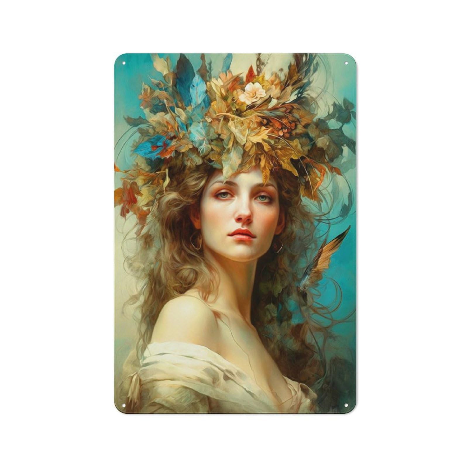 Tin Sign 30x20cm with Beautiful Woman for Hallway Wall, Retro Decor, Suited to Hallway Decor Lovers