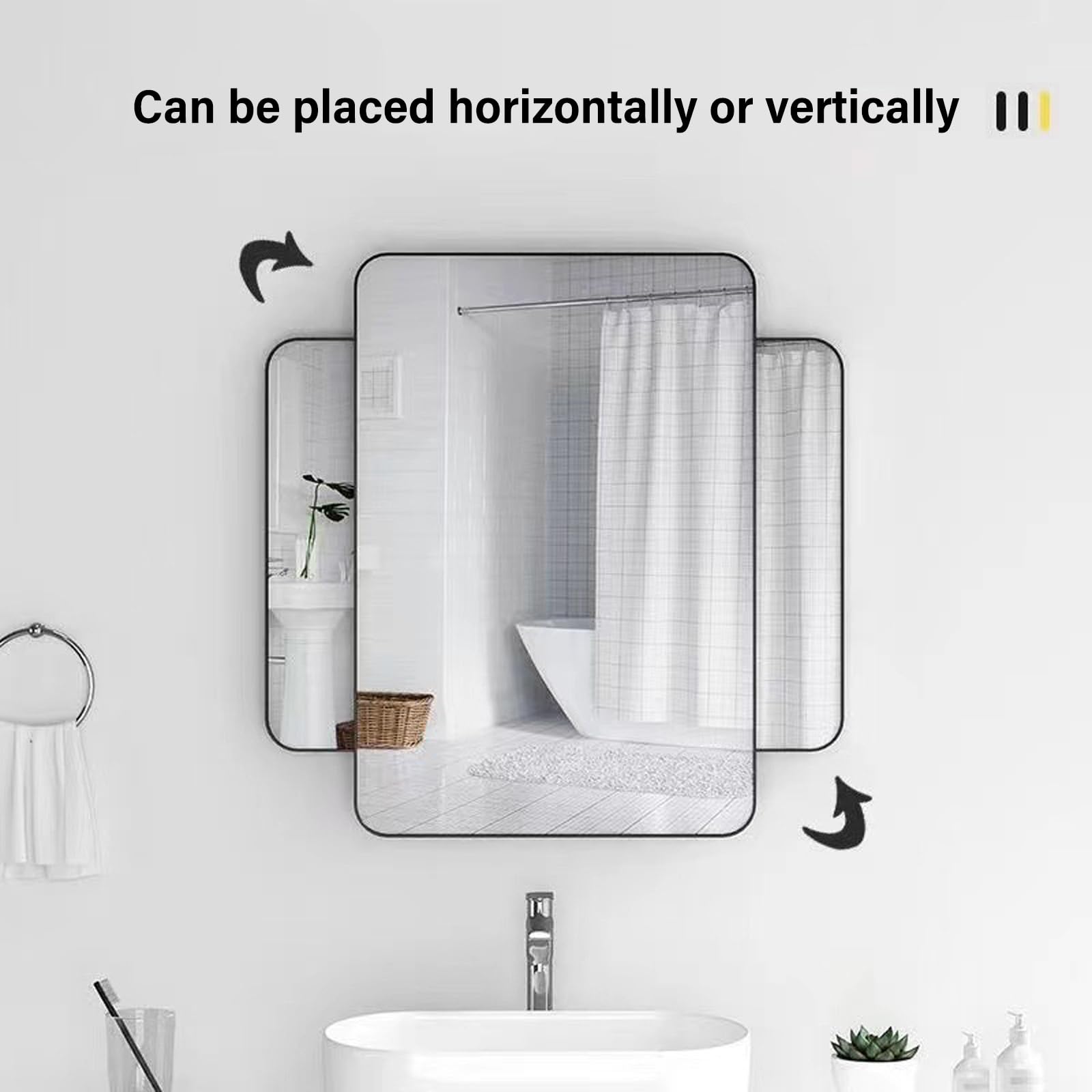 Specchio Espejo de pared negro para baño, espejo de tocador rectangular con marco de metal, 30 x 40 cm, elegante espejo de pared para dormitorio, sala de estar, maquillaje, decoración del hogar.