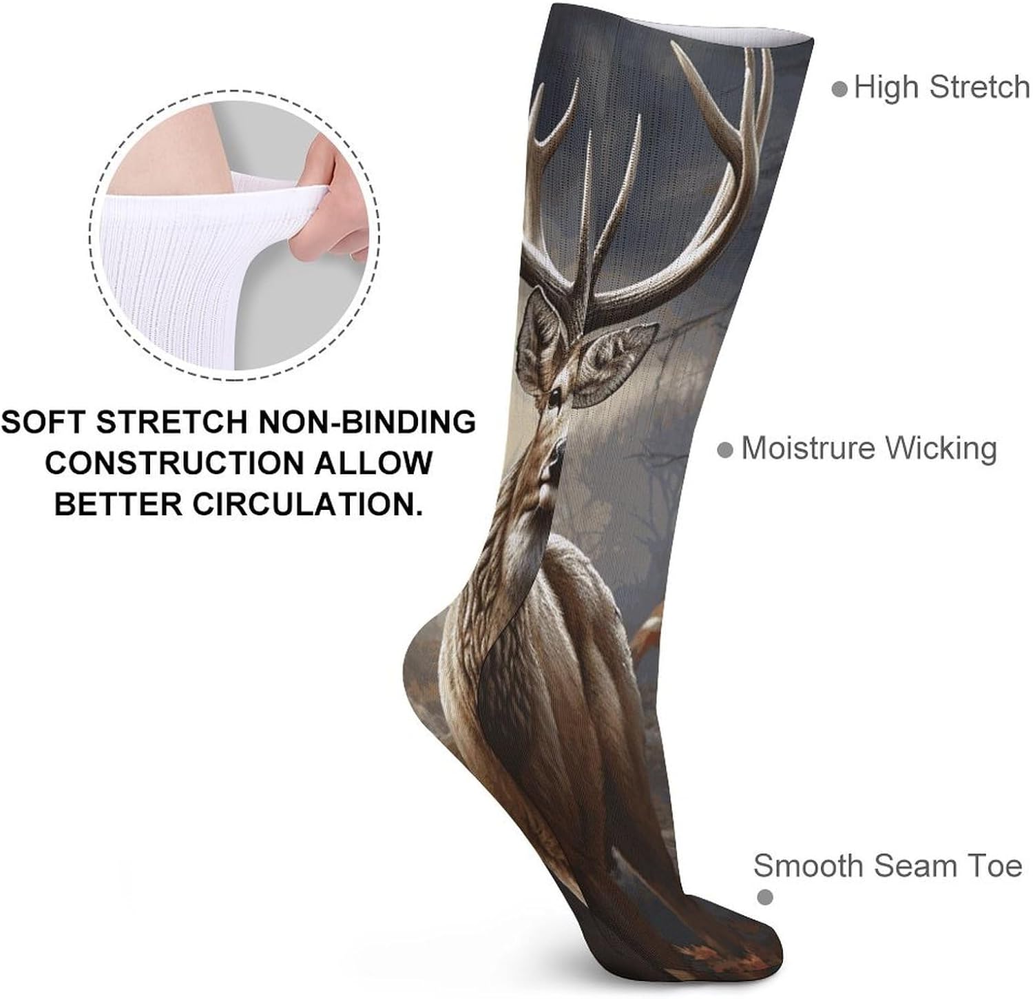 Deer Hunting Season Crew Socks Cozy Casual Calf Socks Lightweight Long Work Sock Breathable Athletic Sock for Hiking Sports Running 5 Pairs