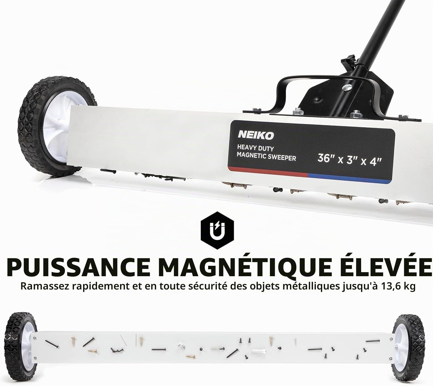 Neiko® Heavy Duty 61 cm Balai magnétique Pickup Outil en métal avec dégagement rapide Hauteur réglable, 53418A