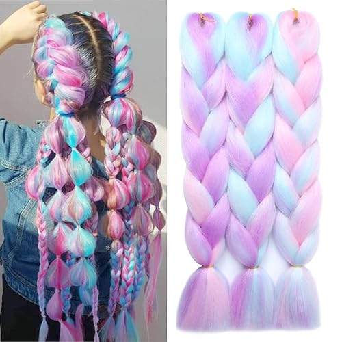 Xiaofeng Extensiones de cabello trenzado colorido degradado de 24 pulgadas, 3 paquetes de cabello trenzado de ganchillo jumbo de alta temperatura