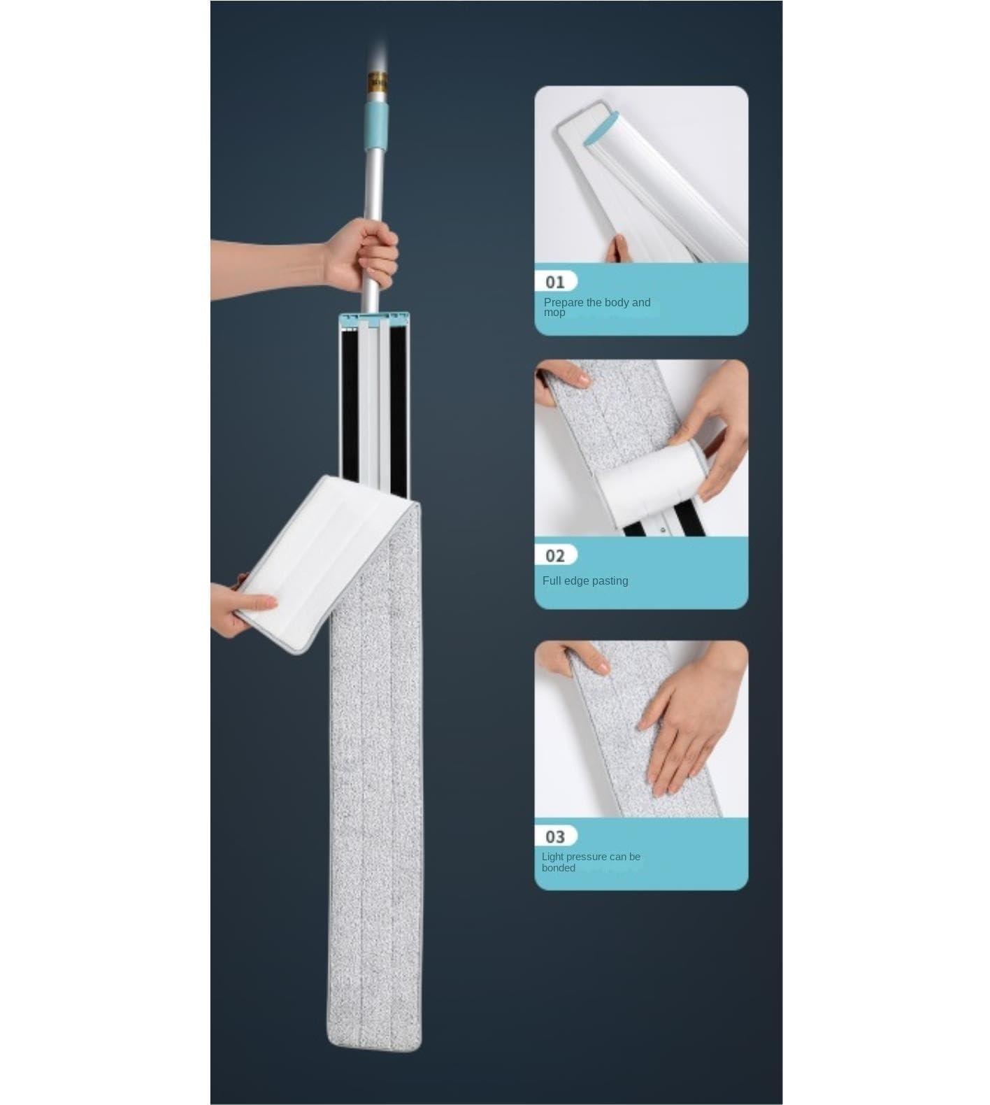 Wischmop Handwäschefreier Mopp, Aluminiumplatte, Klebriges Tuch, Flacher Mopp, Haushaltsmopp Mit Doppeltem Verwendungszweck Wischer Boden