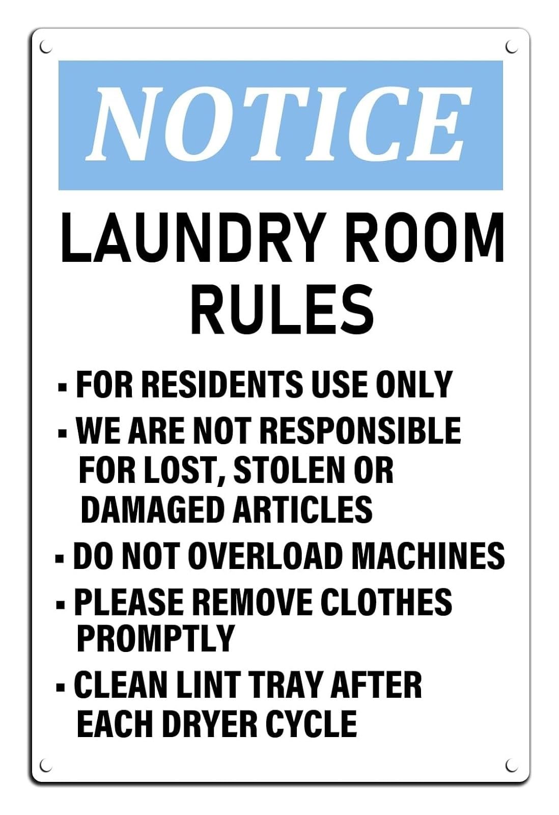 PKNVKZIDK Laundry Room Rules and Warning Metal Tin Sign Retro Vintage Decor For Residents Only Funny Wall Sign for Home Utility Room 8 X 12 inch