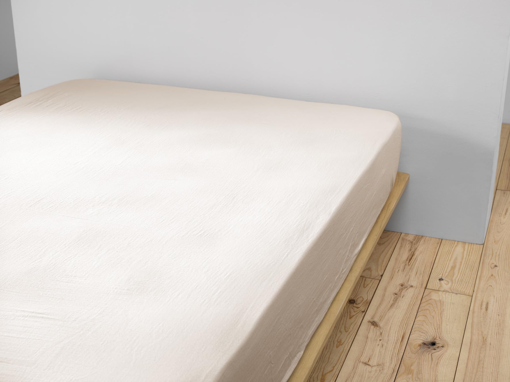 Drap Housse Gaze de Coton 160 x 200 cm Gaia pour Matelas épais Coloris Beige Pampa