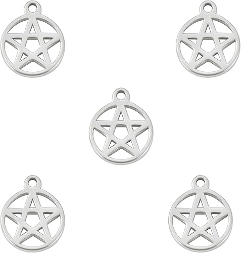 kkjoy 5 dijes de acero inoxidable con diseño de estrella y sol, luna para hacer joyas y manualidades, varios colgantes pequeños, suministros de