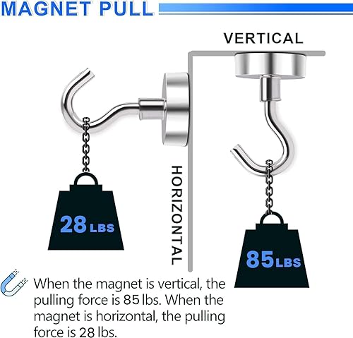 Vista 88 de Diymag Ganchos magnéticos, resisten 80 lb, 20 unidades, neodimio de tierras raras fuertes para colgar, colgador magnético para cortina, hogar, Negro