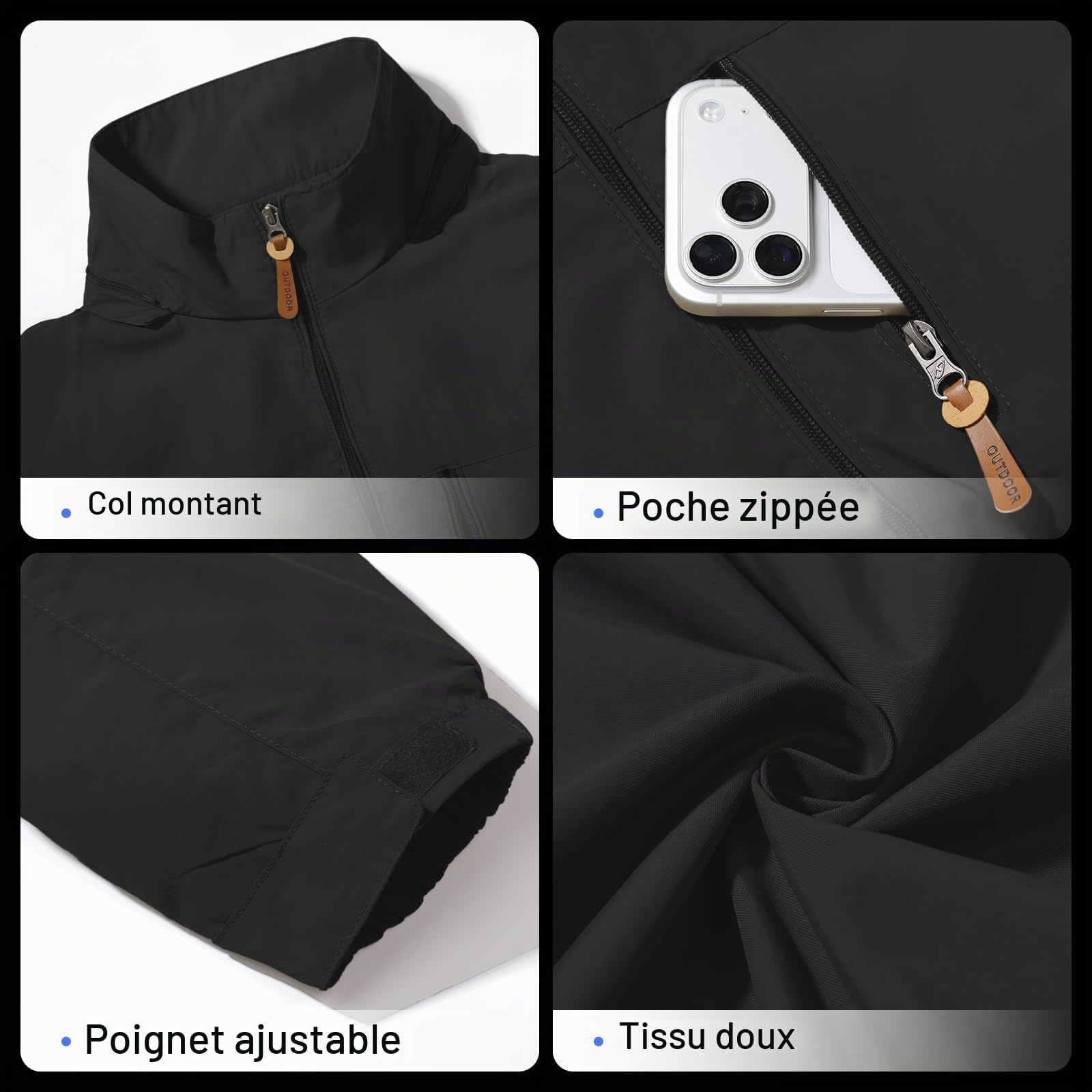 Veste Coupe Vent Homme en Softshell Extérieur avec Capuche | Veste Imperméable Homme Fermeture Eclair Léger Sport Outdoor Manteau Homme Mi Saison pour Voyage Randonnée