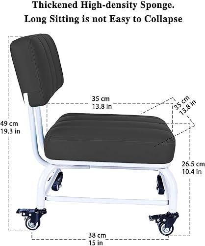 Miniatura 2 de Vapaa taide Taburete con ruedas con soporte para el respaldo, asiento rodante, silla enrollable resistente, linda para mecánico de garaje, niños,
