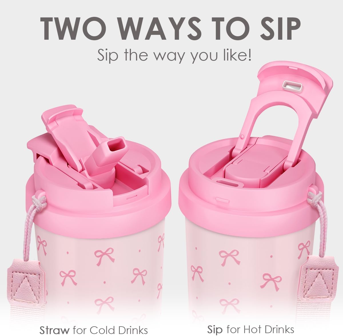 SANDJEST Bow Tumbler - Stainless Steel 2-in-1 Lid Coffee Tumbler 18 oz, Coquette Bow Insulated Travel Mug Gift for Women Girls Teens, Christmas Birthday (Pink) - Image 3