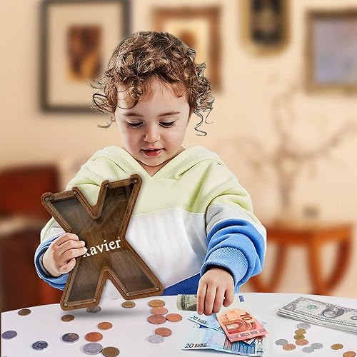 Vista 37 de Alcancía grande de madera personalizada para niños, alcancía con nombre personalizado, alcancía (nombre grabado láser) letras del alfabeto