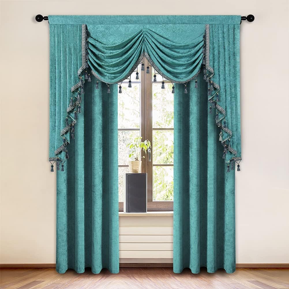 ELKCA Waterfall Valance(59") and Curtain (52"x84", 2 Panels)