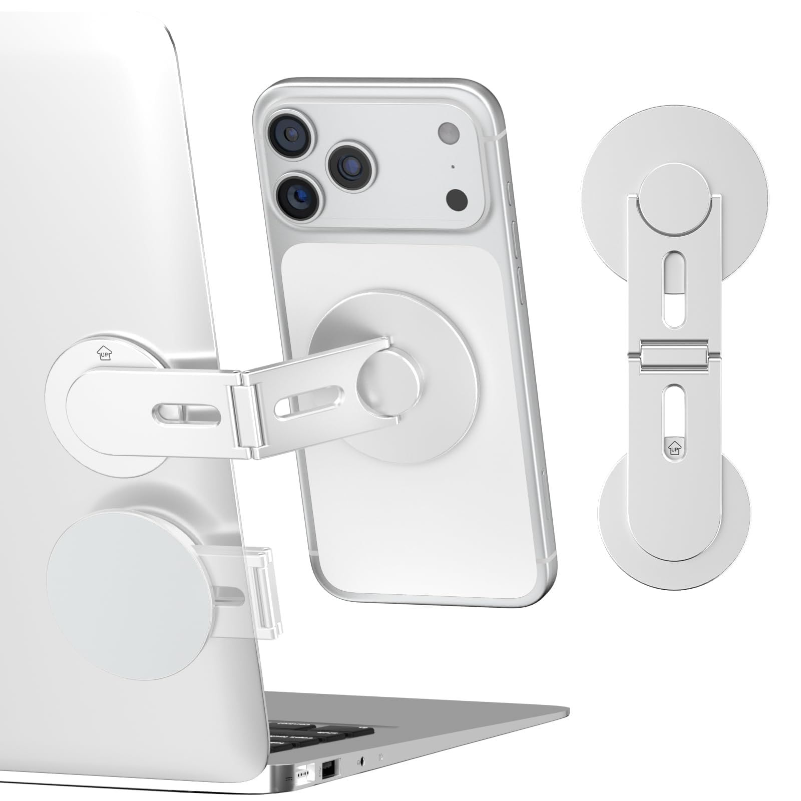 CloudValley Magnetische Handy Ständer, Handyhalterung für Laptop, Verstellbare Handy-Monitor-Seitenhalterung iPhone 17-12pro max air Plus, Silber