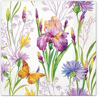 European Excellency 40pcs Iris With Butterfly Decorative Napkins, Multicolor, 3-Ply, Paper, 13x13 inches, Party Napkins