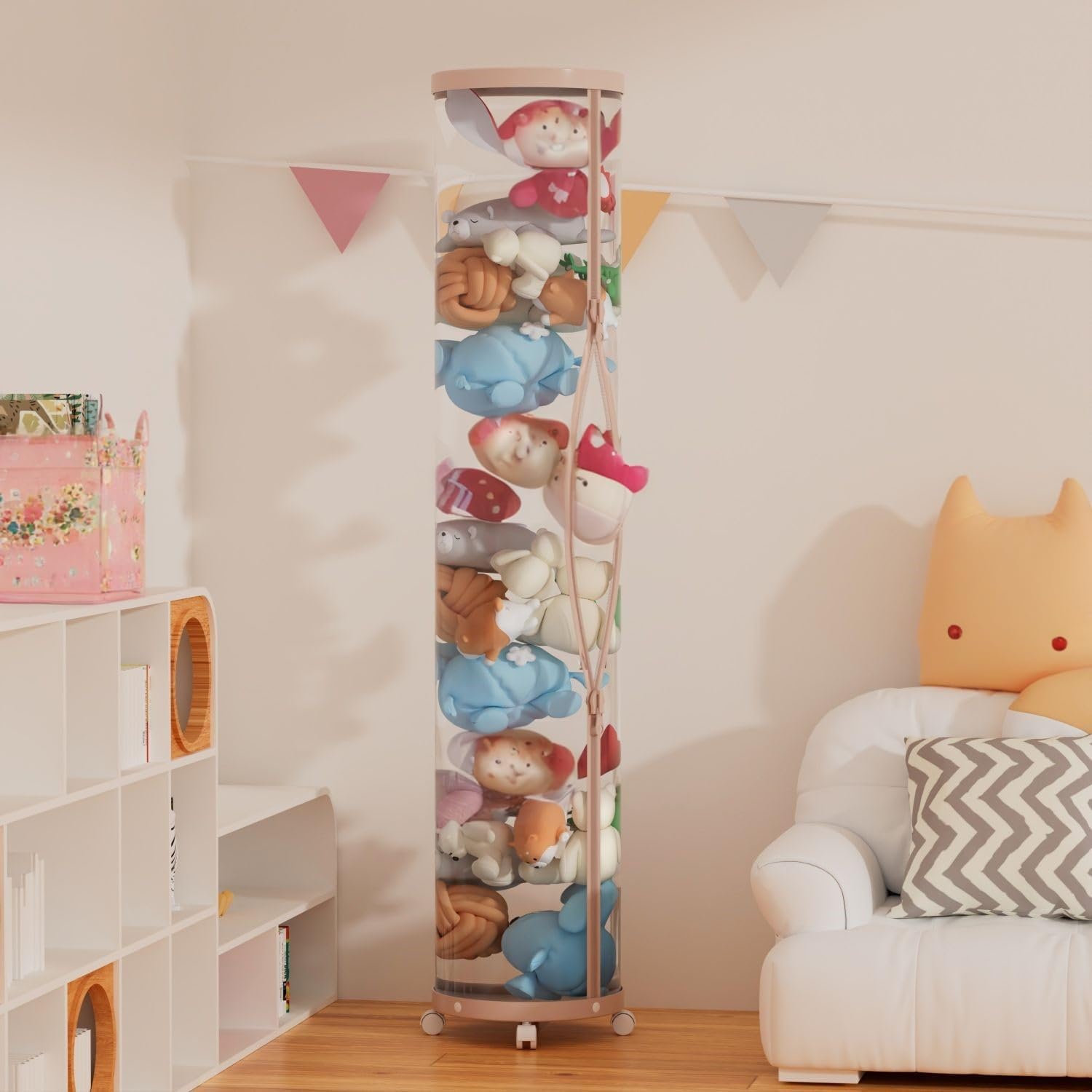 Stuffed Animal Storage Toy Organizer - Clear Toy Storage Bucket - Doll Storage Tube,Large Corner Kids Plushies Toy Display Bucket ,Storage Tube for Nursery Playroom Bedroom 59''Height
