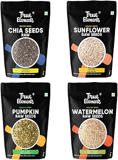 True Elements Healthy Raw Seeds Combo Pack (150g*4) - Seeds for Eating Combo | Chia Seeds, Pumpkin Seeds, Watermelon Seeds... Price In India