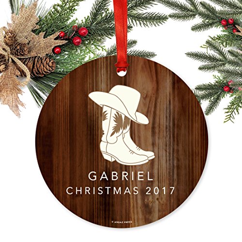 Andaz Press Fully Personalized Metal Christmas Ornament, Cowboy Boots, 1-Pack, Includes Ribbon And Gift Bag, Custom Name #TOP1