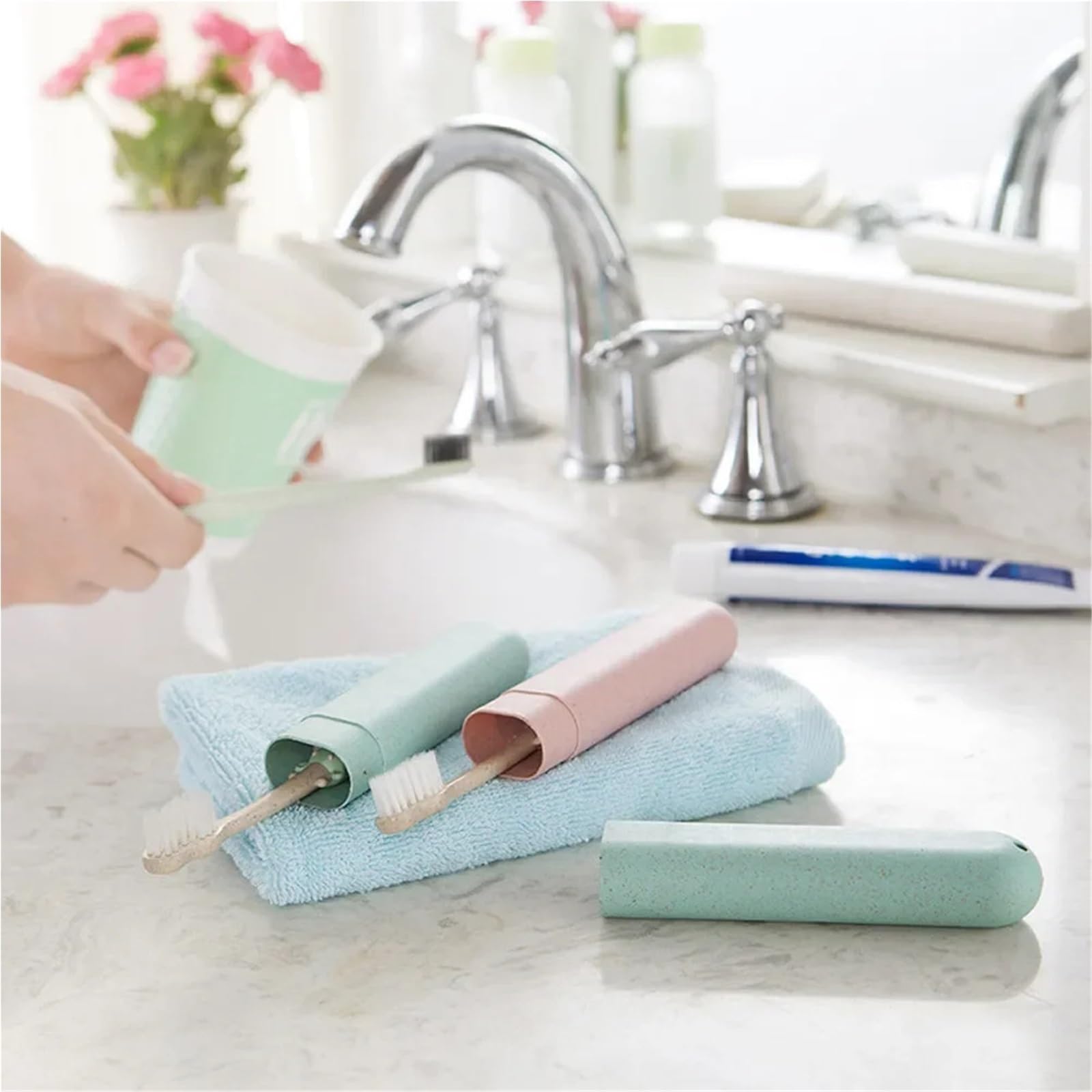 Custodia per spazzolino da denti, 20 pezzi, portatile, da viaggio, per proteggere gli spazzolini da denti (beige)