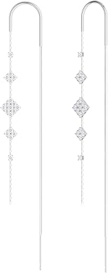 MBW Gold Plated Threader Earrings for Women, 14K Dangle Long Chain Drop Earrings Dangling, Dainty Elegant Dangly Ear Chain with Tassel and Cubic Zirconia for Wedding Hoco Trendy Jewelry Accessories
