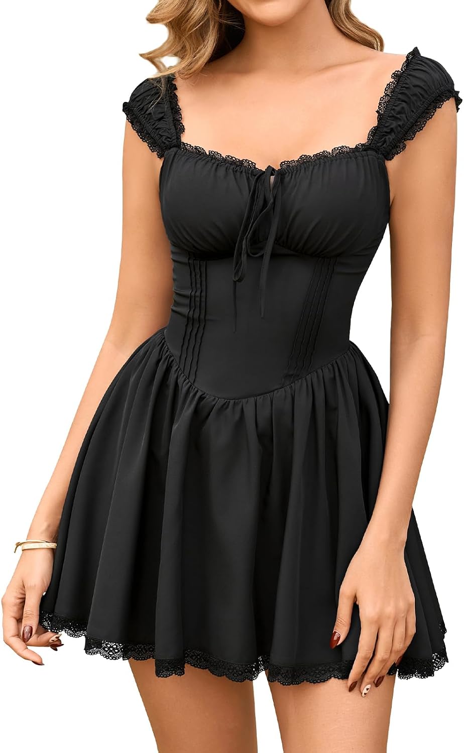 GLNEGE Graduation Short Dress for Women Corset Lace Up Mini Dresses A Line Summer Vacation Party Sundress