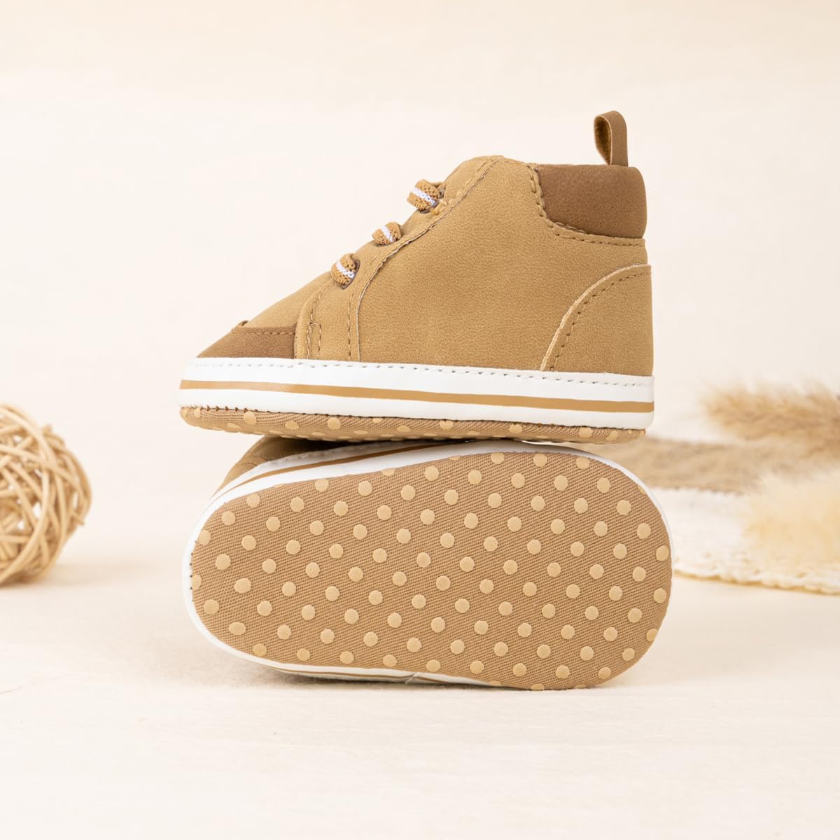 Meckior Toddler Baby Boys Girls High Tops Ankle Sneakers Soft Anti-Slip Sole PU Leather Moccasins Infant Newborn Prewalker First Walking Crib Shoes