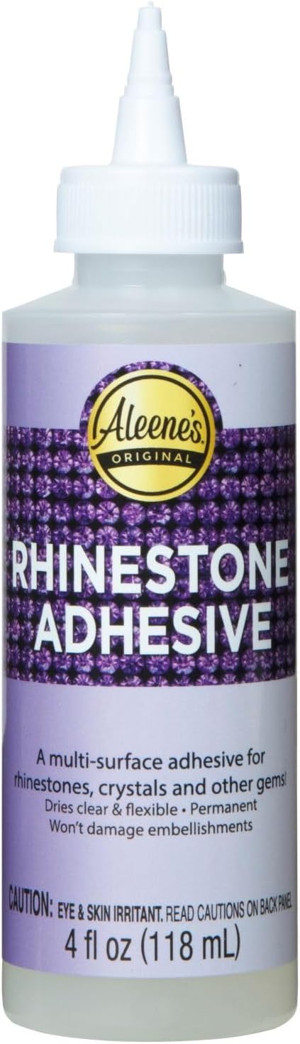 Aleene's Rhinestone Adhesive, Permanent Multi-Surface Liquid Glue for Jewels, Crystals, Rhinestones, Fashion & Decor Embellishments - Dries Clear & Flexible on Fabric, 4 fl oz
