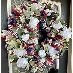 Garden Americana Floral Patriotic Front Door Deco Mesh Wreath, Stars and Stripes, Summer Decor, 4th of July Decoration Garden Americana Floral Patriotic Front Door Deco Mesh Wreath Stars and Stripes Summer Decor 4th of July Decoration