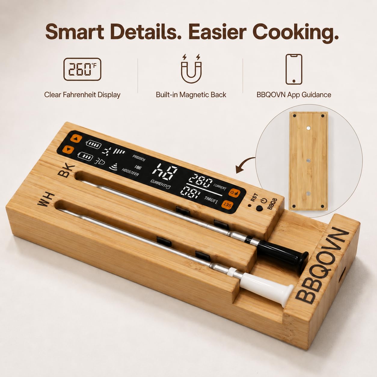 BBQOVN WiFi Sub-1G Wireless Fleischthermometer Unbegrenzte Reichweite 7 NIST Zertifizierte Sensoren mit Umgebungstemperatur 2 Temperaturüberwachungsmöglichkeiten Digital Smart Base und App für BBQ
