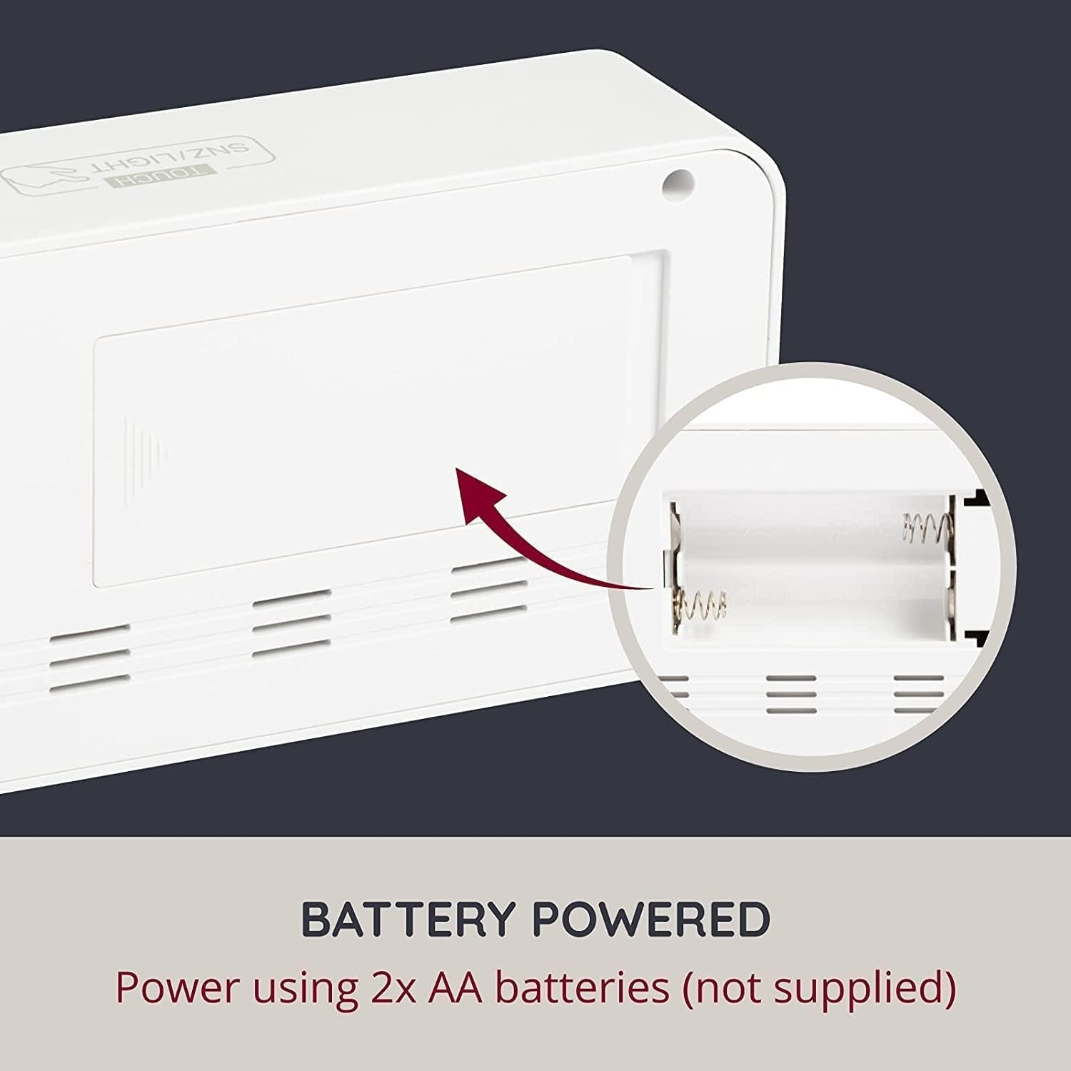 Back of the I-Star Digital Alarm Clock showing the battery compartment