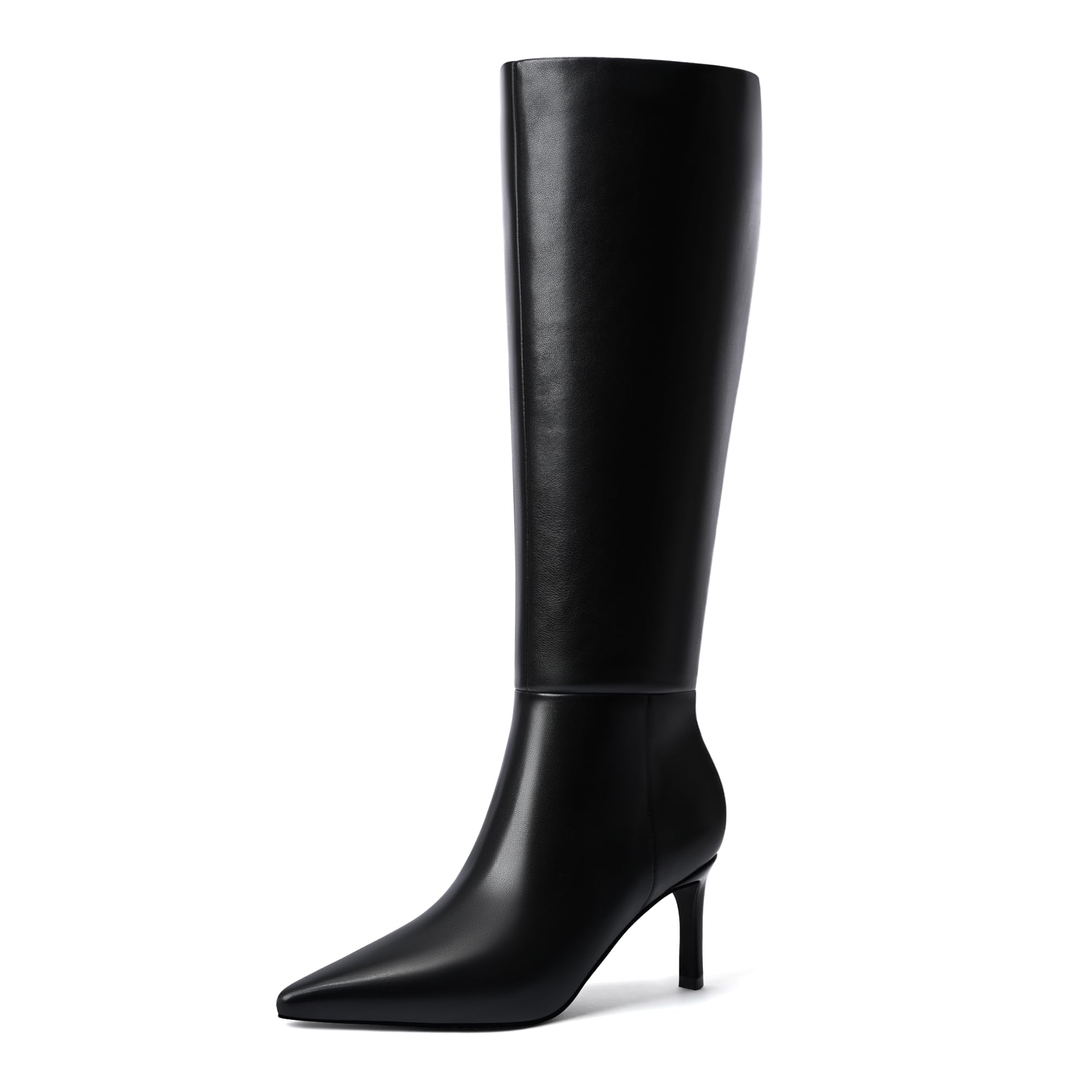 MIRAAZZURRA Kitten Heel Knee High Boots for Women Pointed Toe 2 56 Mid Heel Tall Boots with Side
