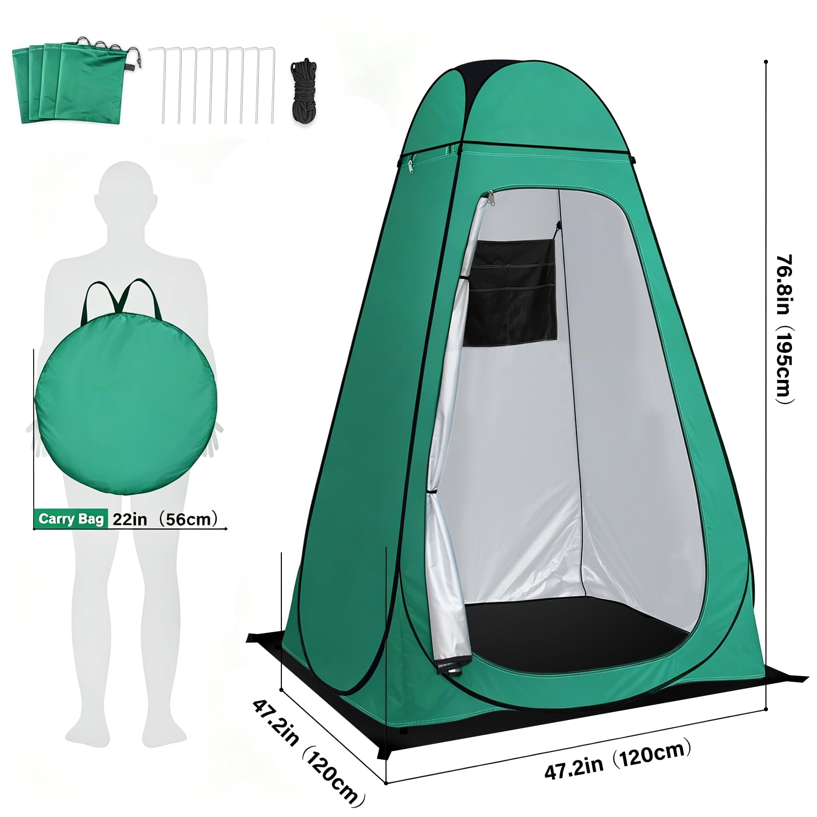anngrowy Tente de douche pop-up portable pour camping, salle de bain, vestiaire, abris d'intimité instantanés pour randonnée, plage, pique-nique, pêche, pot, extra haute, UPF 50+
