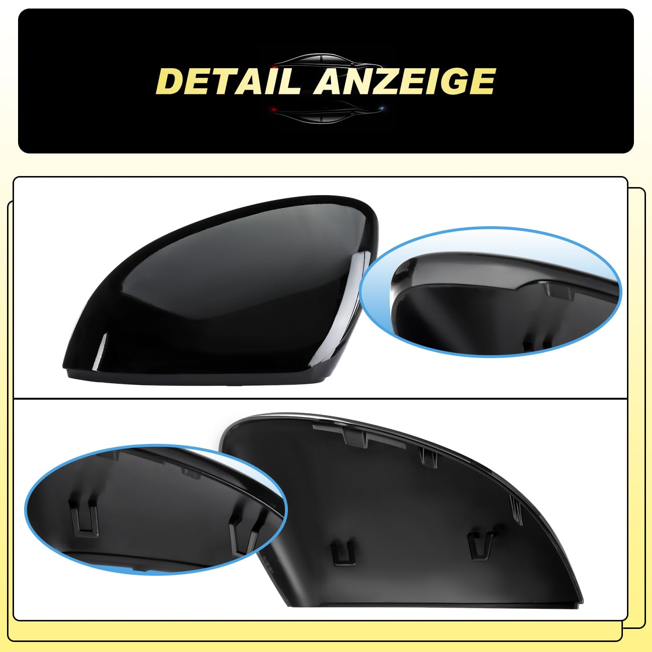 GEARMONSTER Tappi per specchietto retrovisore auto, cover per specchietto retrovisore, ricambio per specchietto laterale, copertura specchietto laterale compatibile con VW Golf 8 MK8 2019-2021, nero