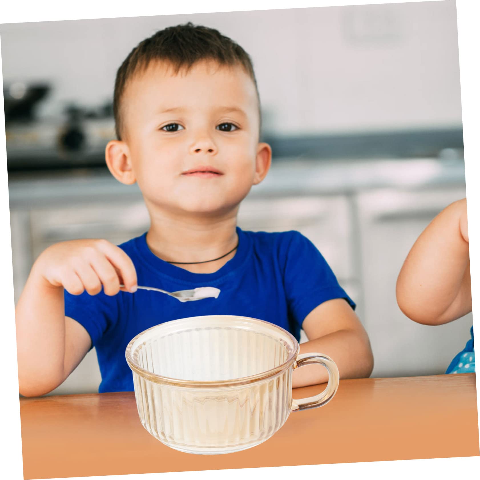 Tazón de Sopa de Vidrio con Asa y Tapa Ámbar con Diseño Vertical, Recipiente Práctico para Cocinar al Vapor, Apto Microondas, para Uso Doméstico y Estofados, Adecuado para Sopas