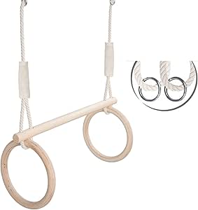 MAMOI Wood Gymnastic Rings - Training for Full Body Workout Calisthenics, Gym Rings with Straps and Indoor Bag