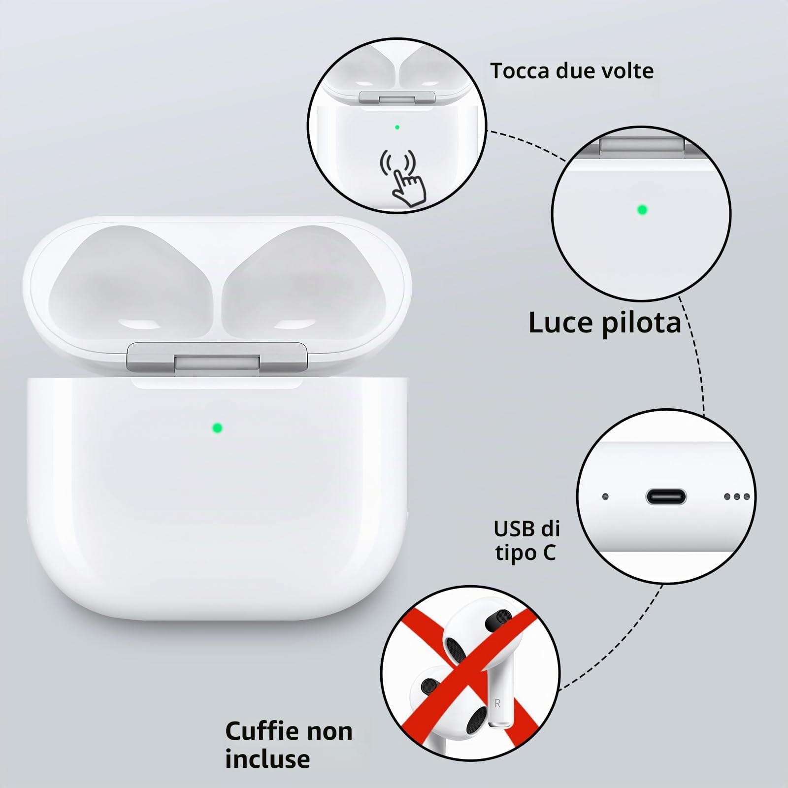 Custodia di ricarica wireless compatibile con AirPods 4a generazione, batteria integrata da 620 mAh, custodia di ricarica di ricambio con sensore di movimento