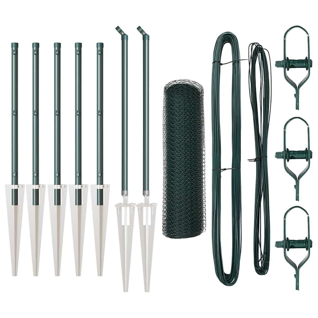 Green Steel PVC Fence Post 10 x 0.6 m with 13 mm Mesh Garden Security Barrier Weather Resistant Corrosion Proof Outdoor Enclosure Set for Terrace Yard 7 Spikes Included