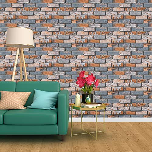 Image of DWELLSINDIA Vintage Bricks Self Adhesive Peel and Stick PVC Wallpaper Waterproof, Scratch Resistant, Laminated (41CM X 244CM, Grey & Rust, Matt)