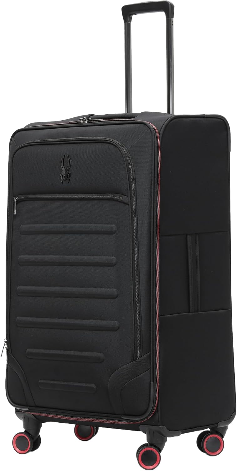 Spyder Pivot 22 Inch Expandable Softside Spinner Checked Luggage with 360° Spinner Wheels (Black, Carry-On)