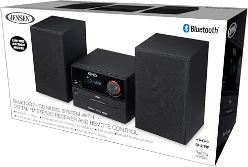 Miniatura 7 de Jensen Profesional JBS-500 Sistema de música estéreo inalámbrico Bluetooth moderno reproductor de CD para el hogar, MP3 USB, entrada de audio,