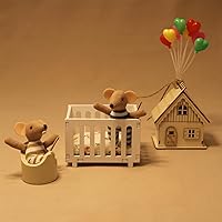 Vista 5 de 1:12 Dollhouse Cirb, 1 juego de cuna de madera en miniatura con ropa de cama, modelo de cuna, mini cuna para muñecas, accesorios de decoración