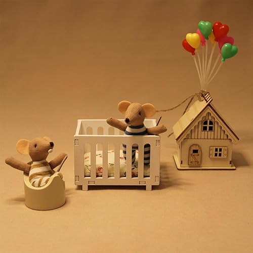 Miniatura 5 de Cama de bebé de casa de muñecas 112, 1 juego de cuna de madera en miniatura con ropa de cama, modelo de cuna, mini cuna para muñecas, accesorios de