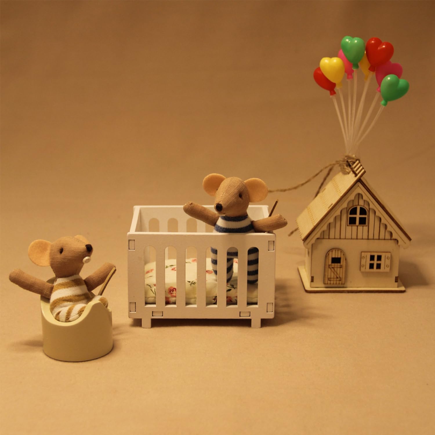 Minamzee 1:12 Dollhouse Bed, 1 Set Wooden Miniature Dollhouse Bed with Bedding, Cradle Model Mini Doll Crib - Image 4