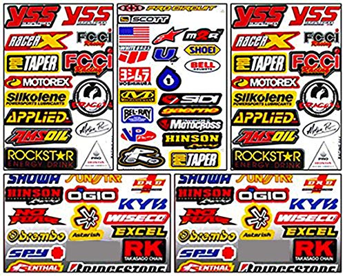 6 Sheets Car Racing Stickers Motocross Dirt Bike Stickers Decal Sponsored Sticker Brand Logo Motorcycle Truck Bicycle Bike Logo Stickers Fire Flame Tattoo Sign Symbol