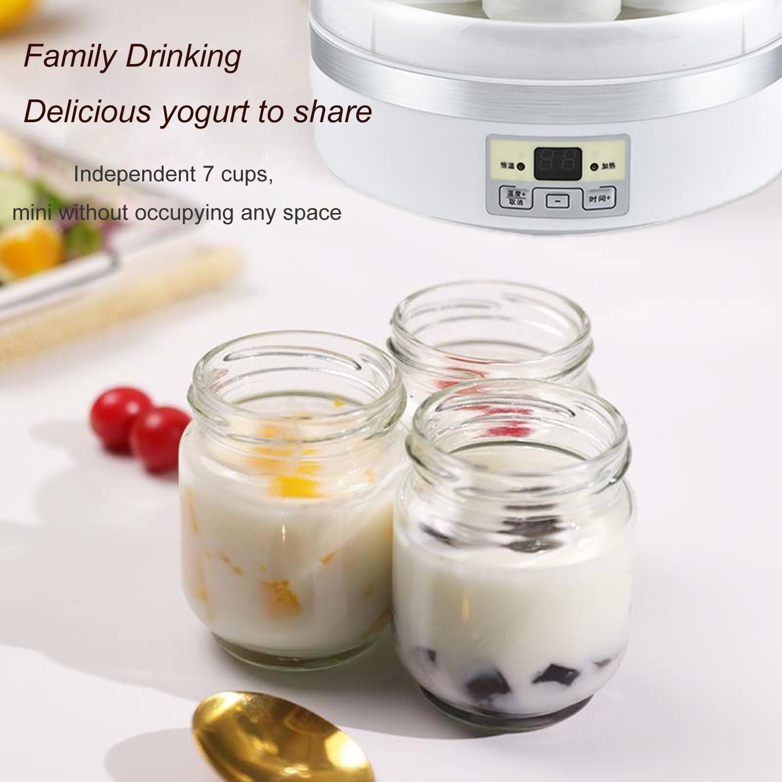 Macchina per Yogurt da 1,7 Litri con Timer E Filtro, Rivestimento Interno in Acciaio Inox, Include 7 Vasetti in Vetro, per Yogurt Greco.