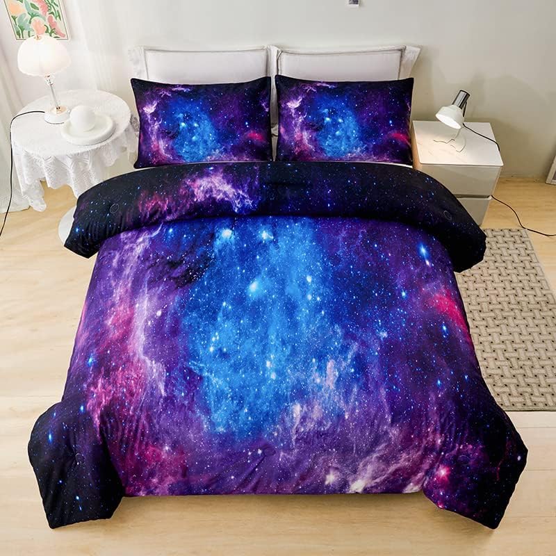 Galaxy Comforter Set,Girls Purple Bedding Set Full,Galaxy Bedding Set for Kids Girls Boys,Space Comforter Set Full with Pillowcase,Girl Comforter Sets - Image 3