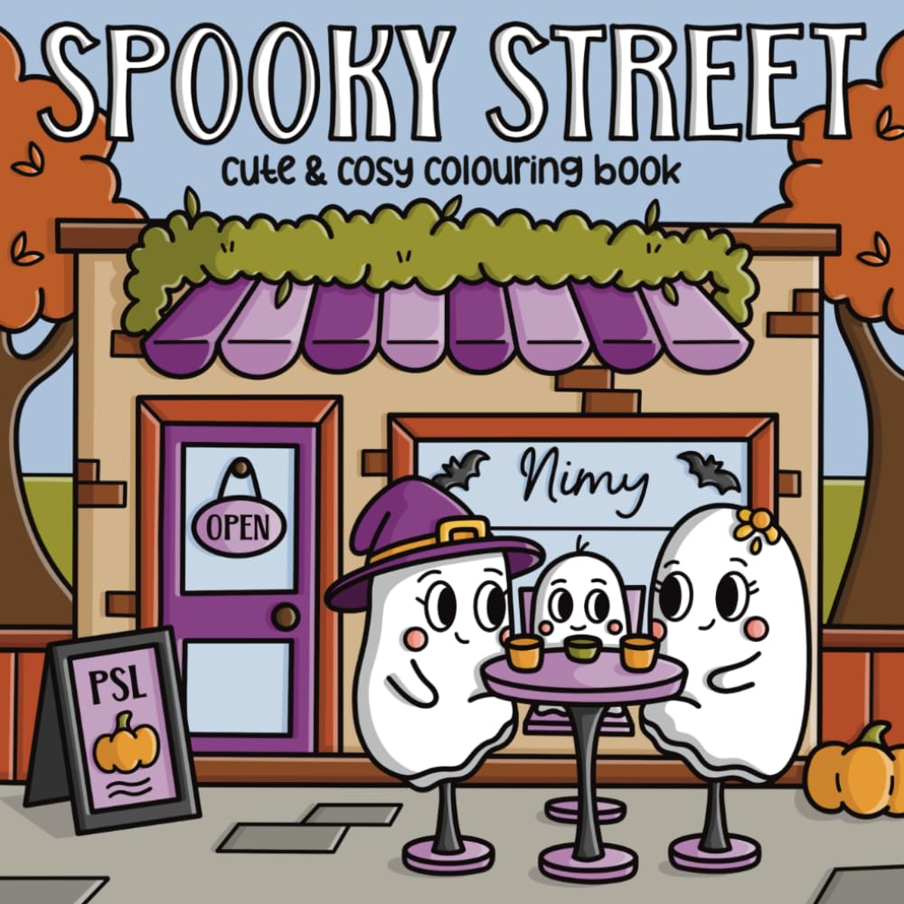 Spooky Street: Cute & Cosy Ghost Colouring Book for Adults and Teens