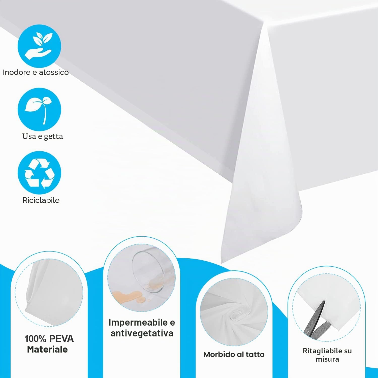 20Pack tovaglie usa e getta bianco rettangolare plastica, impermeabile tovaglie di compleanno, tovaglia rettangolare adatto per matrimonio, festa, bambini compleanno (120 * 180cm)